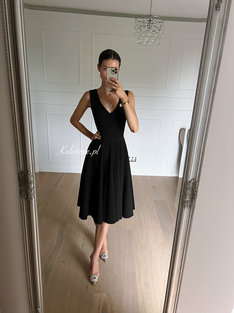 Cynthia midi - black simple classic knee-length dress with thicker straps perfect for the eighth grade prom - Kulunove image 1