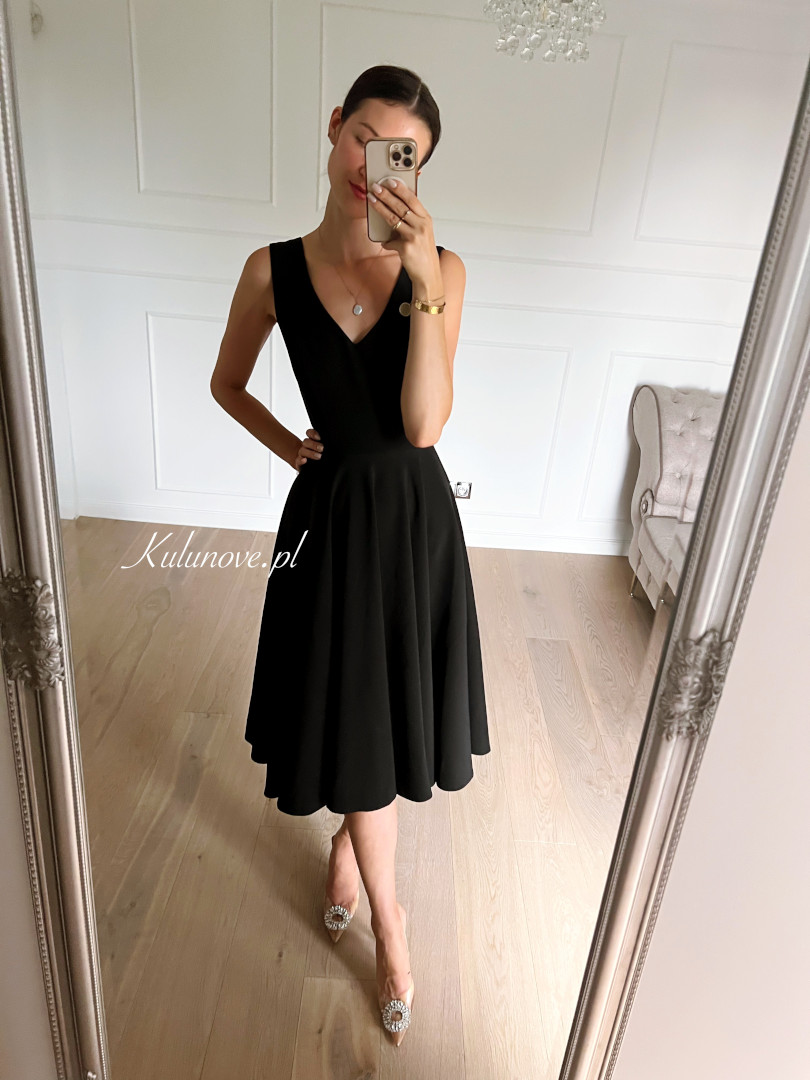 Cynthia midi - black simple classic knee-length dress with thicker straps perfect for the eighth grade prom - Kulunove image 3