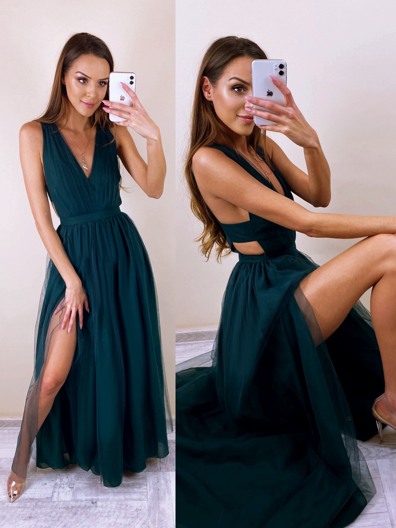 Paris bottle green - maxi dress with leg slit - Kulunove image 1