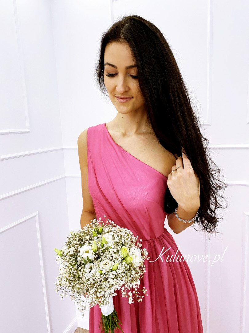 Daisy - long pink one shoulder dress - Kulunove image 2