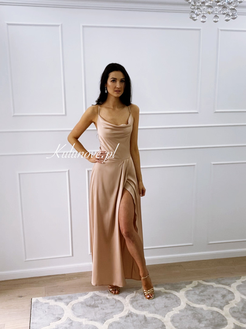 Ava - elegant satin dress with tied backs - Kulunove image 1