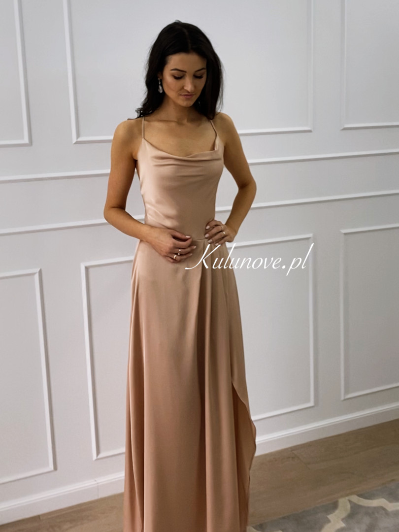 Ava - elegant satin dress with tied backs - Kulunove image 2