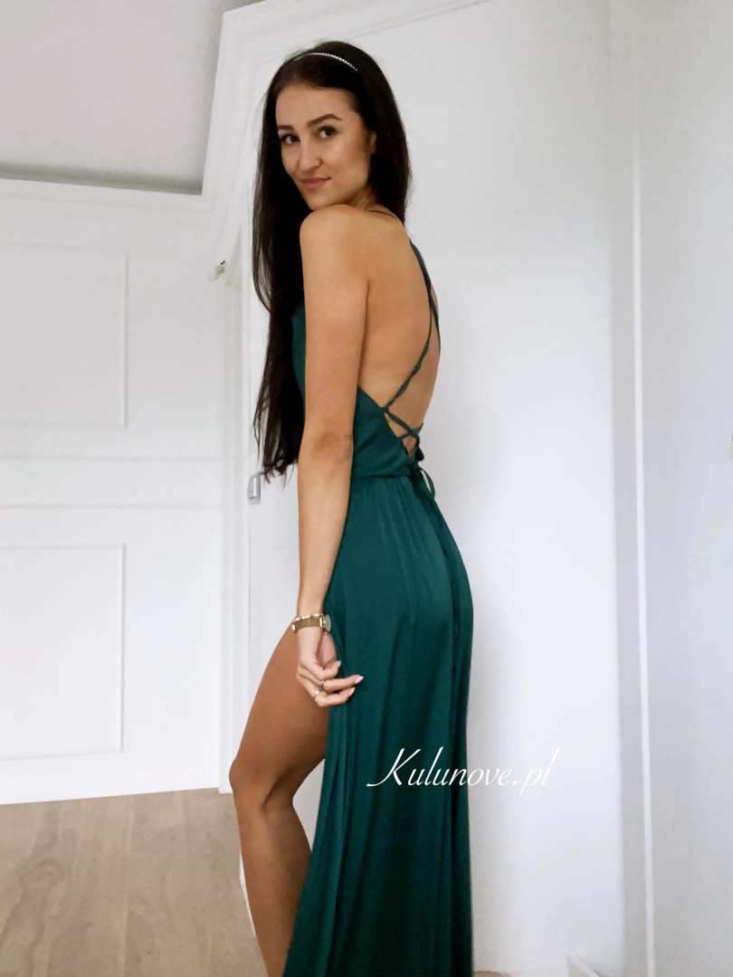 Ava - satin dress in elegant green color - Kulunove image 2