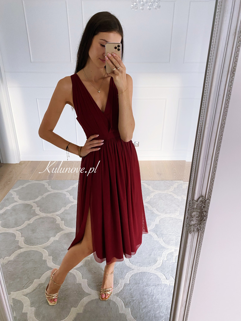 Paris midi maroon - midi dress with cut-out sides - Kulunove image 2