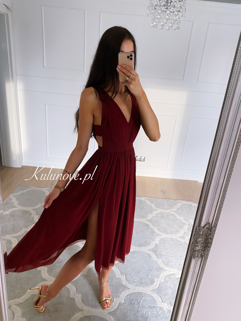 Paris midi maroon - midi dress with cut-out sides - Kulunove image 1