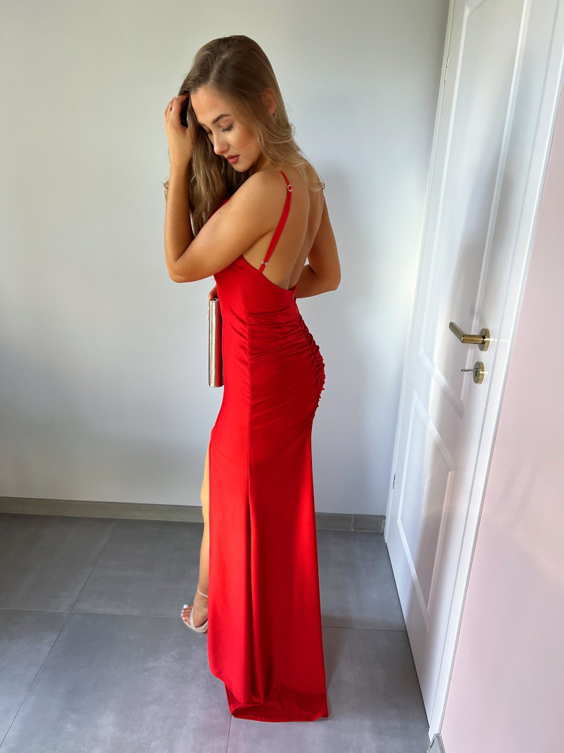 Milano red - tight evening maxi dress with a train - Kulunove image 4