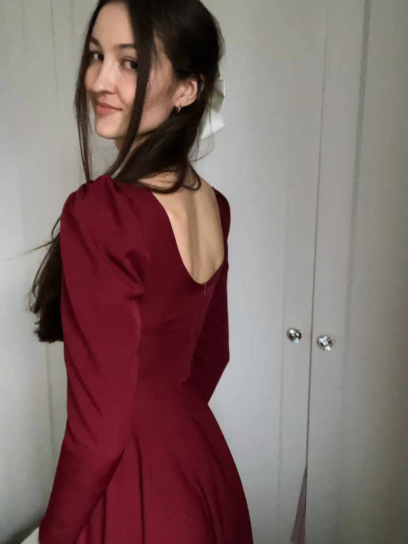 Julia - maroon retro style long sleeve dress with buffets - Kulunove image 3