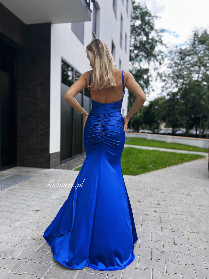 Milano - cornflower fitted maxi dress with train - Kulunove image 4