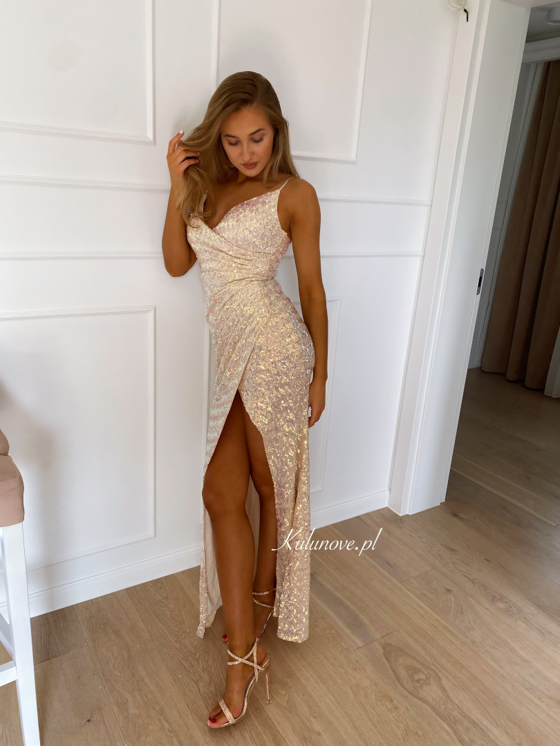 Miranda rose gold - layered maxi dress with pleats - Kulunove image 1