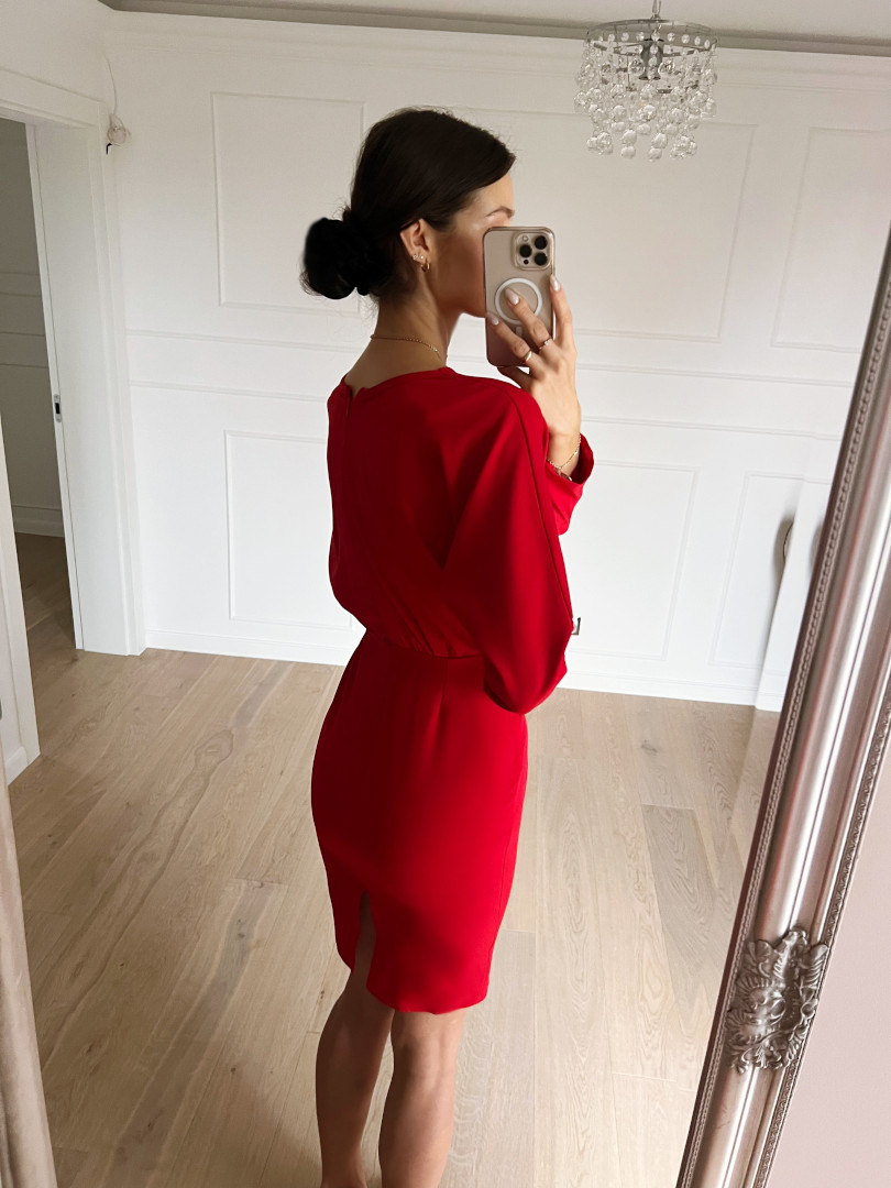 Josephine - red dress with pencil bottom and long sleeve envelope top - Kulunove image 3