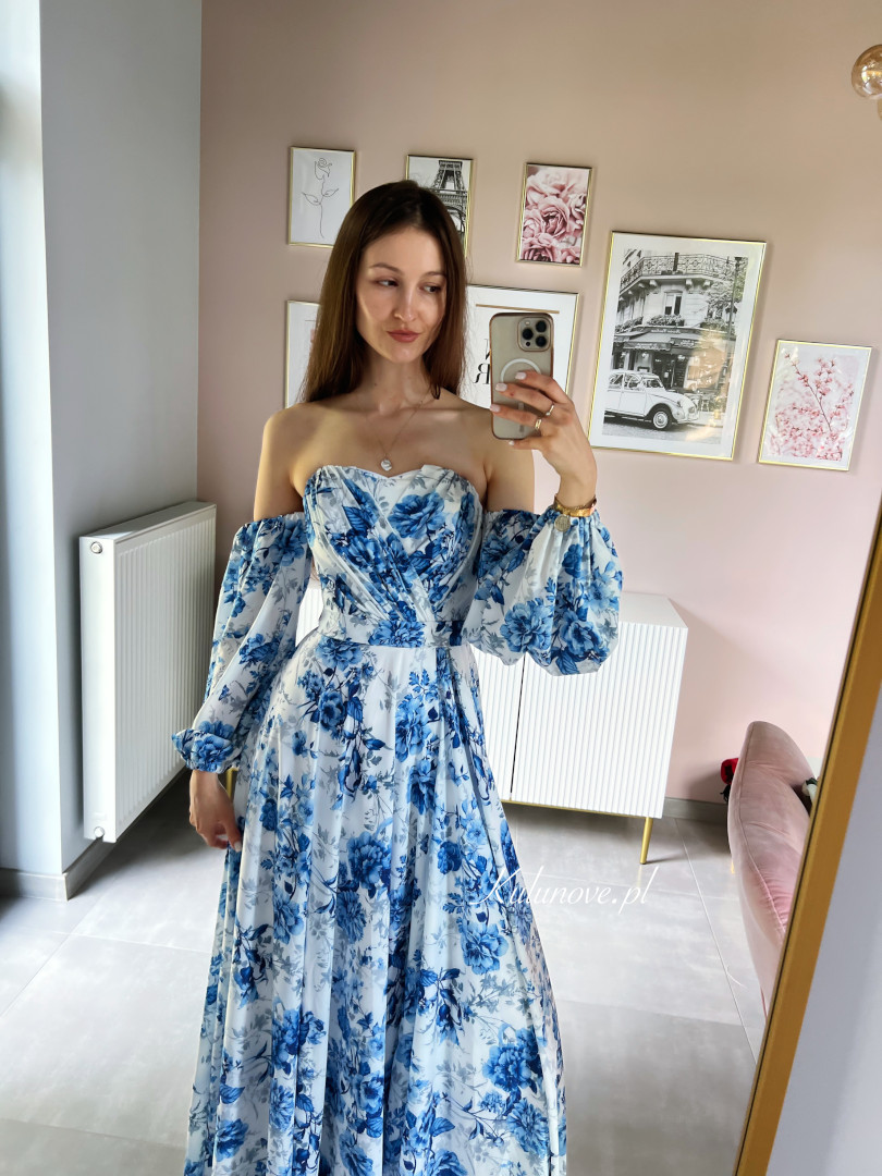 Rosella flowers blue - premium summer floral dress - Kulunove image 2