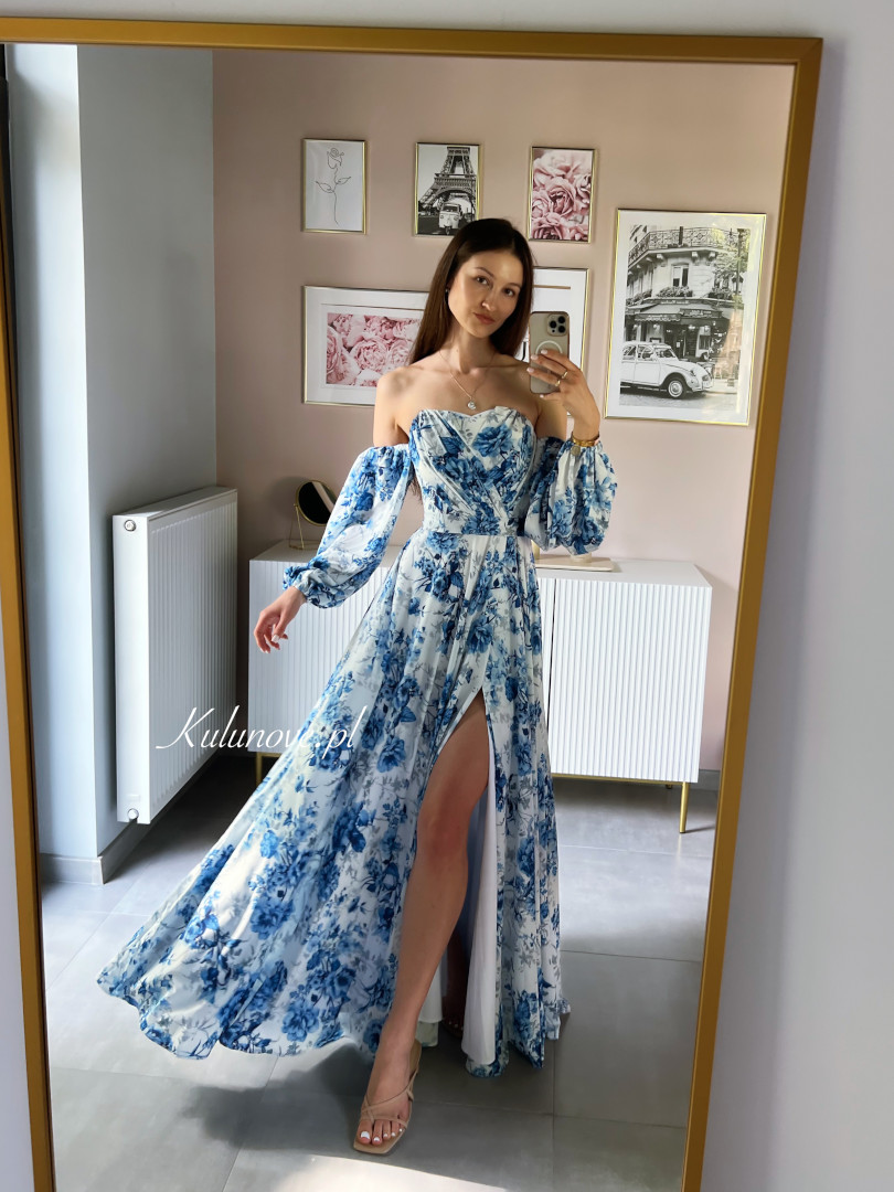 Rosella flowers blue - premium summer floral dress - Kulunove image 1