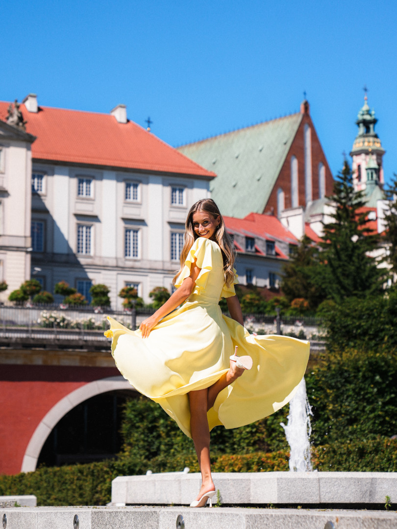 Isabella - buttery flared midi dress with striking sleeves and V neckline - Kulunove image 2