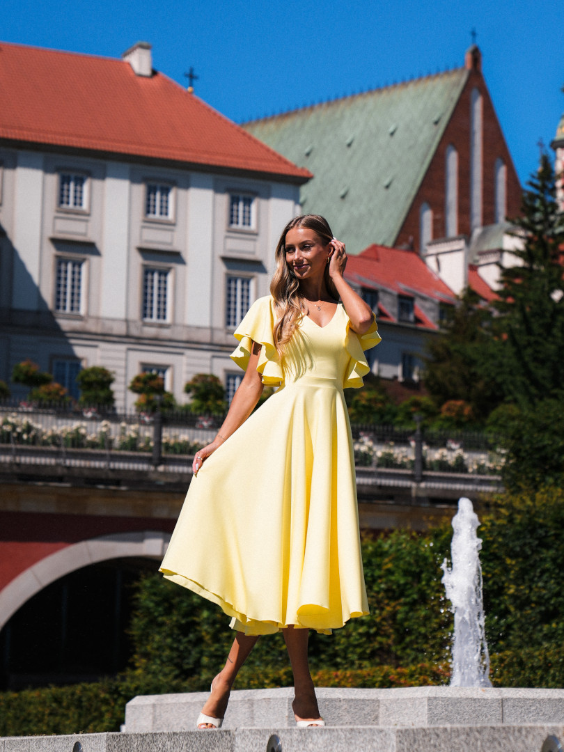 Isabella - buttery flared midi dress with striking sleeves and V neckline - Kulunove image 1