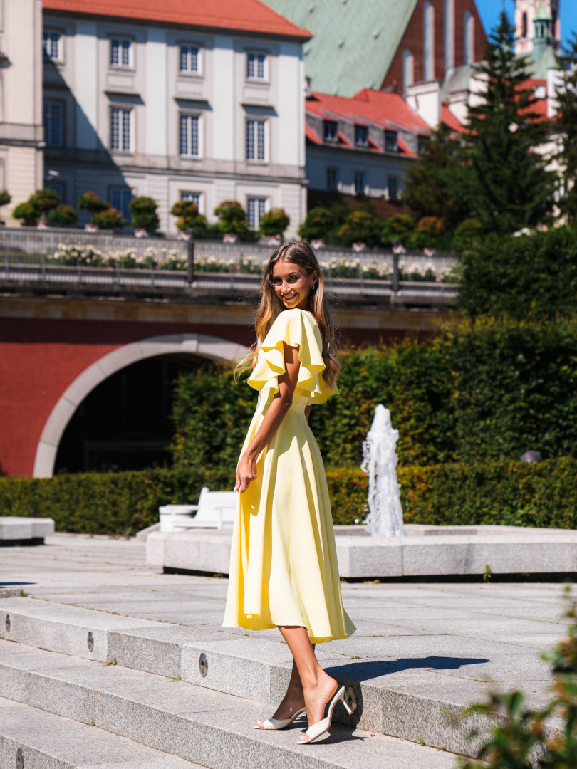 Isabella - buttery flared midi dress with striking sleeves and V neckline - Kulunove image 4