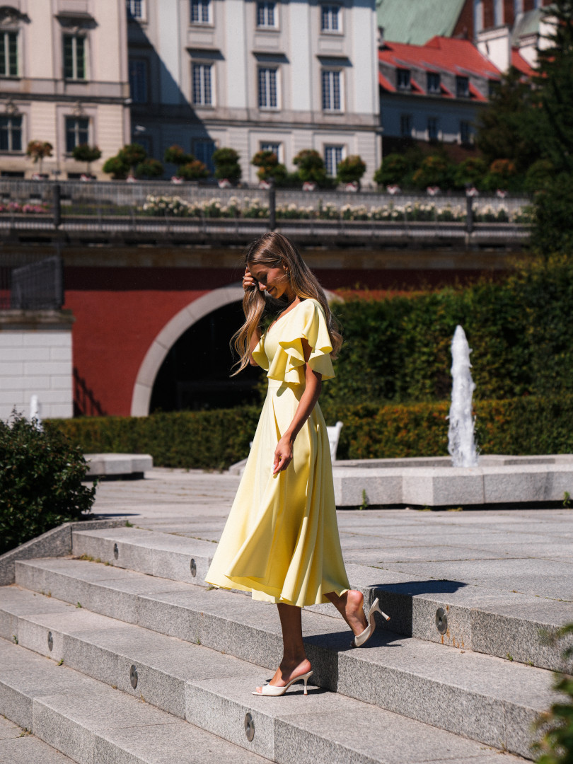Isabella - buttery flared midi dress with striking sleeves and V neckline - Kulunove image 3