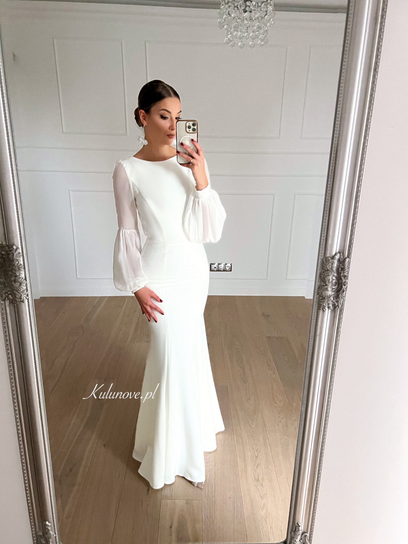 Jasmine-fish cut wedding dress with chiffon sleeves and back neckline - Kulunove image 2