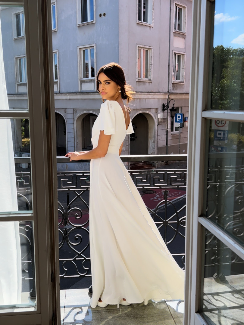 Jennifer maxi- simple short sleeve wedding dress with overlap neckline - Kulunove image 3