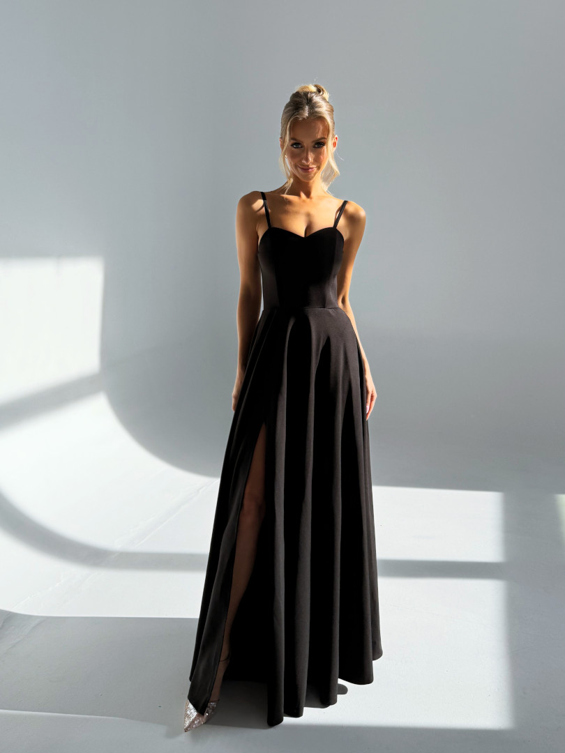 Rose - black simple classic corset dress on thin straps with a flared bottom - Kulunove image 1