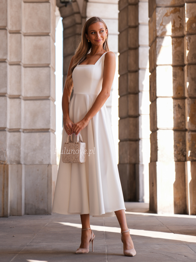 Karlie midi - ecru medium length dress with wide straps - Kulunove image 3