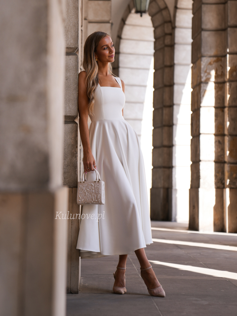 Karlie midi - ecru medium length dress with wide straps - Kulunove image 2
