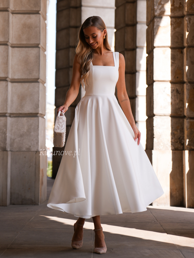 Karlie midi - ecru medium length dress with wide straps - Kulunove image 1