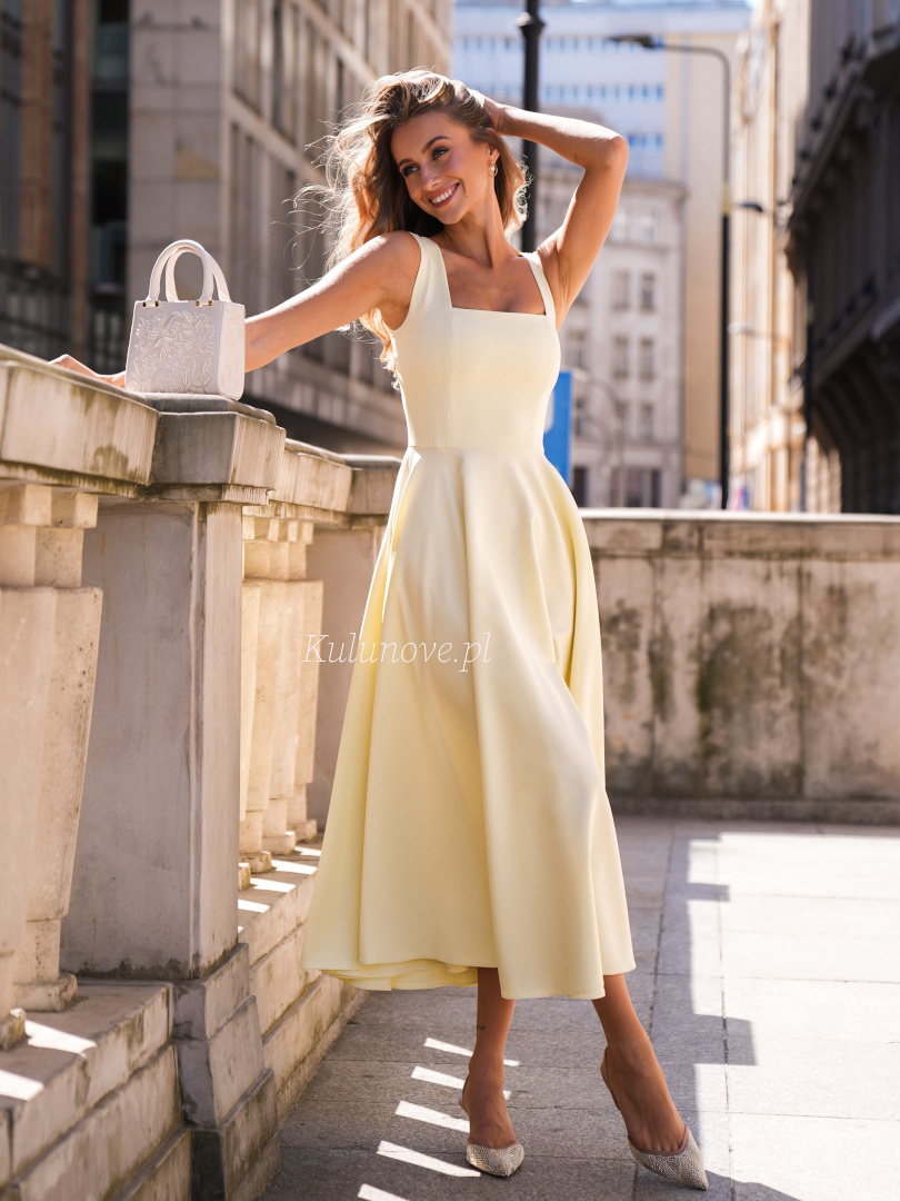 Karlie midi - buttery midi dress with karo neckline and wide straps - Kulunove image 1