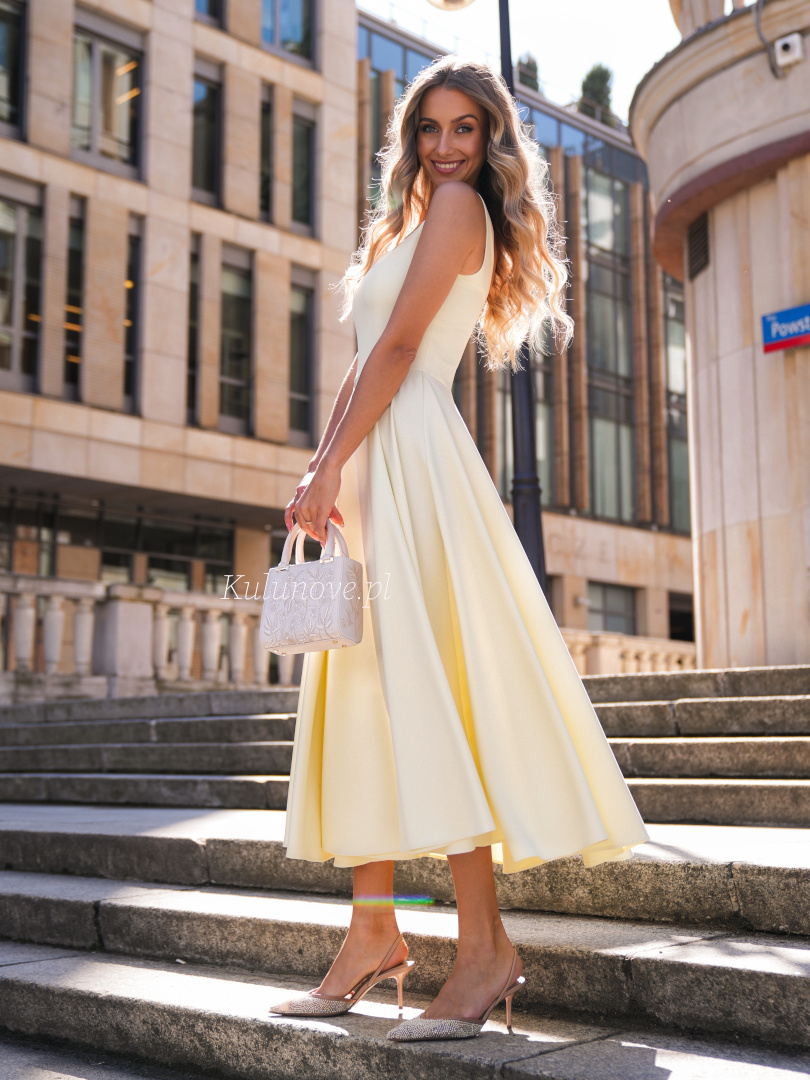 Karlie midi - buttery midi dress with karo neckline and wide straps - Kulunove image 2