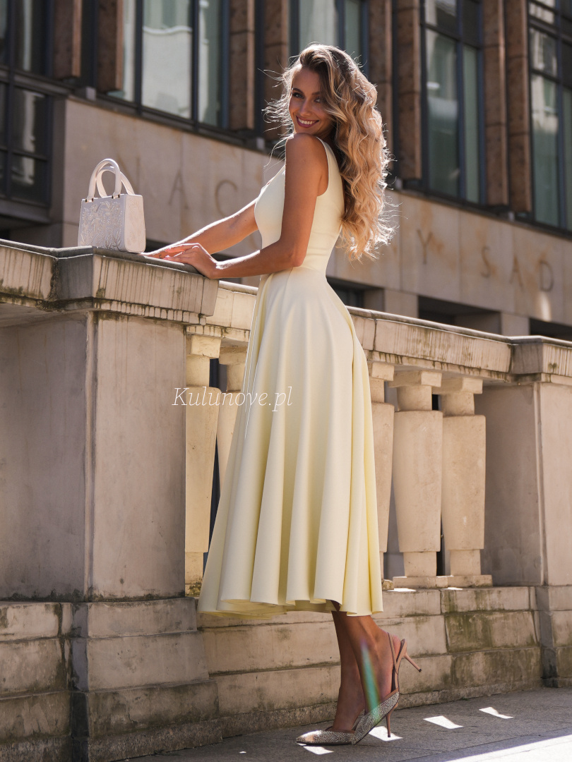 Karlie midi - buttery midi dress with karo neckline and wide straps - Kulunove image 3