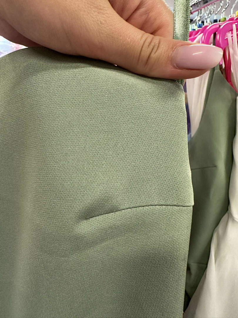 Miami A358 - sage colored dress with decorative ruffle and leg slit - Kulunove image 4