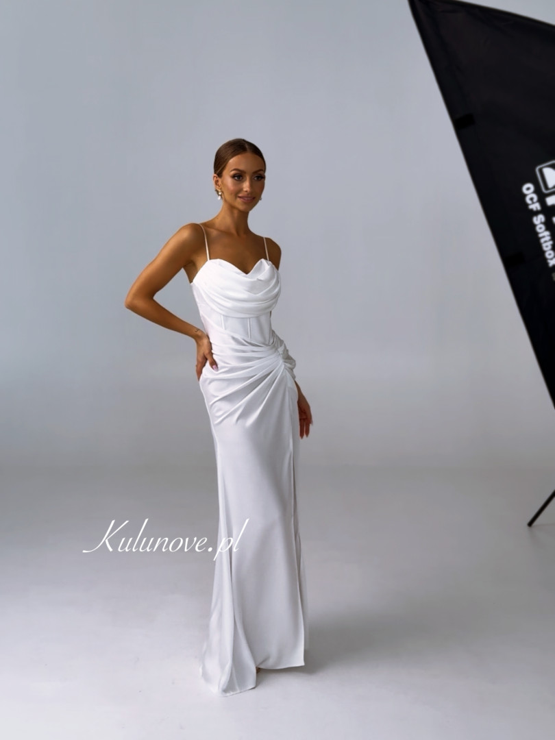 Margot - satin wedding dress with a beautiful phenomenal neckline and tied corset - Kulunove image 1
