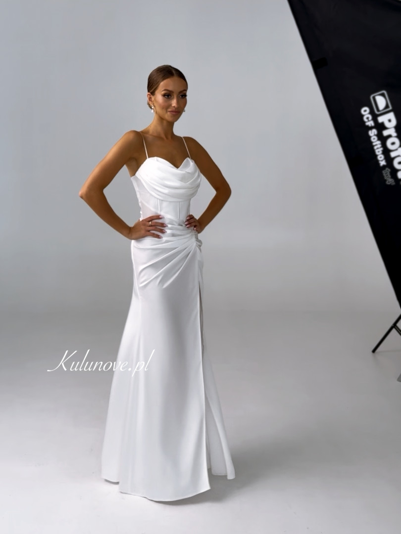 Margot - satin wedding dress with a beautiful phenomenal neckline and tied corset - Kulunove image 3