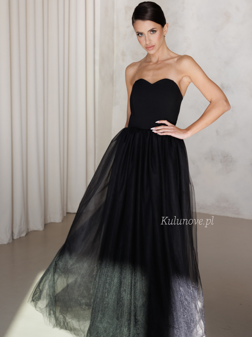 Melody - black maxi dress with corset neckline and tulle skirt - Kulunove image 1