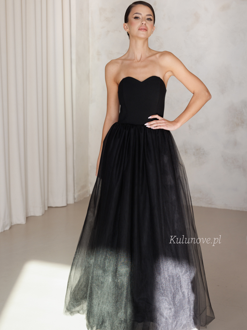 Melody - black maxi dress with corset neckline and tulle skirt - Kulunove image 2