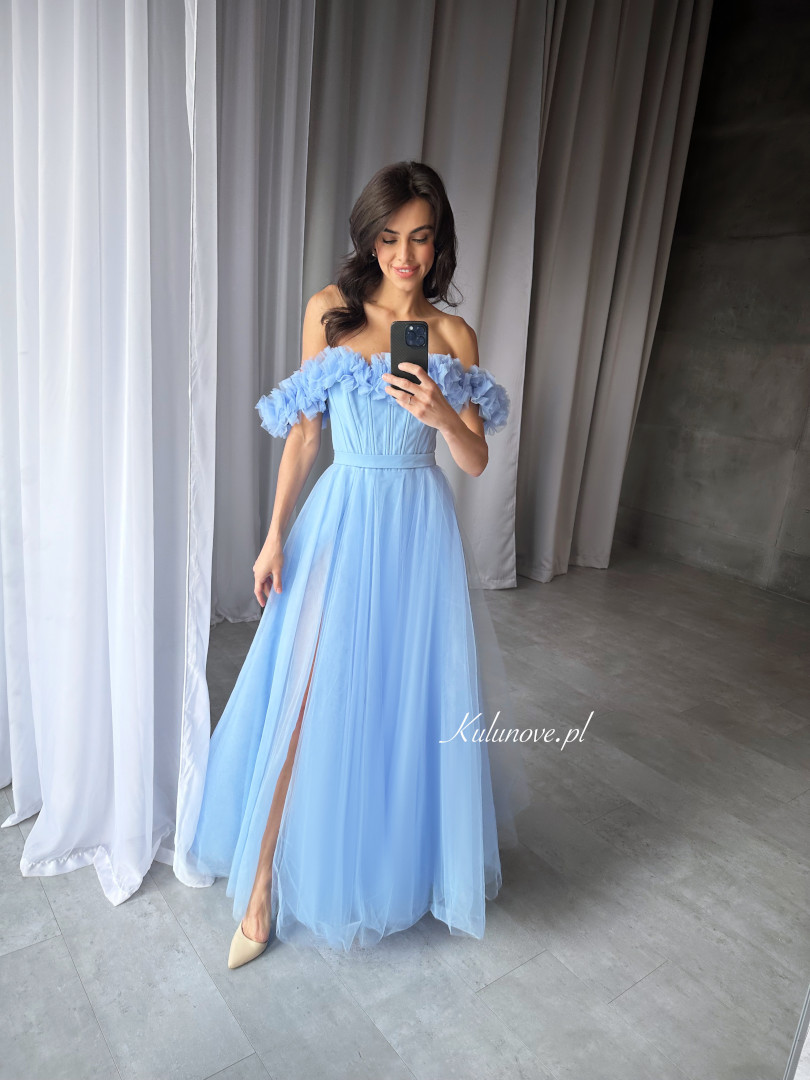 Moana- blue tulle dress with tied corset revealing shoulders - Kulunove image 1