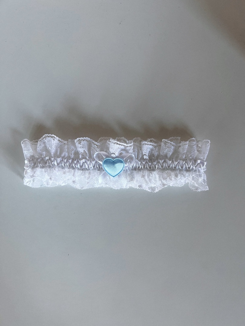 Wedding garter white with blue heart #3 - Kulunove image 2