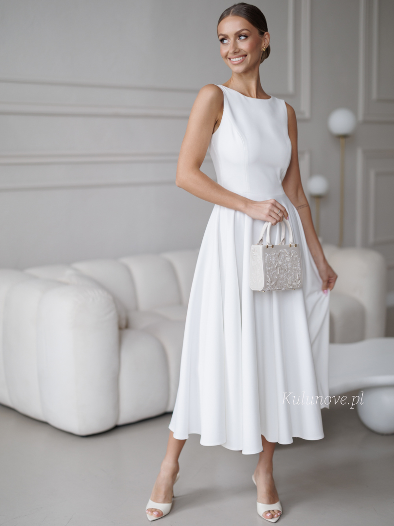 Nora midi - simple wedding dress in ecru color with halter neckline - Kulunove image 1
