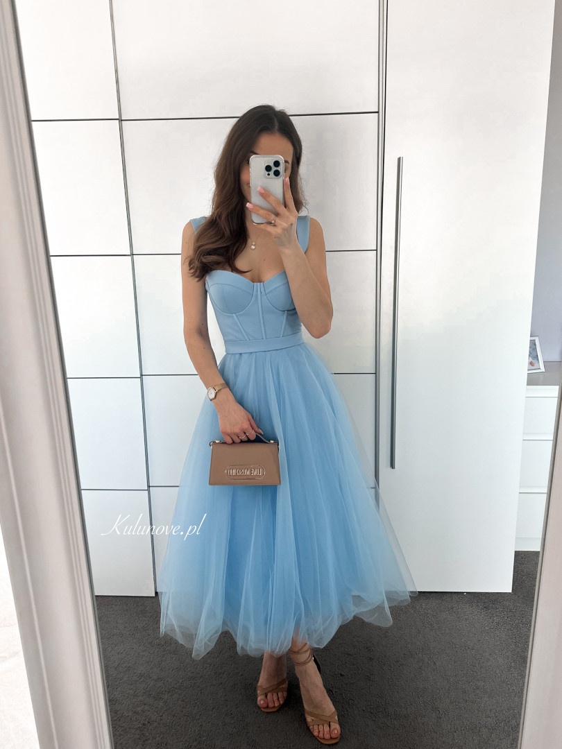 Promise midi - blue airy strapless dress with padded bustline - Kulunove image 1