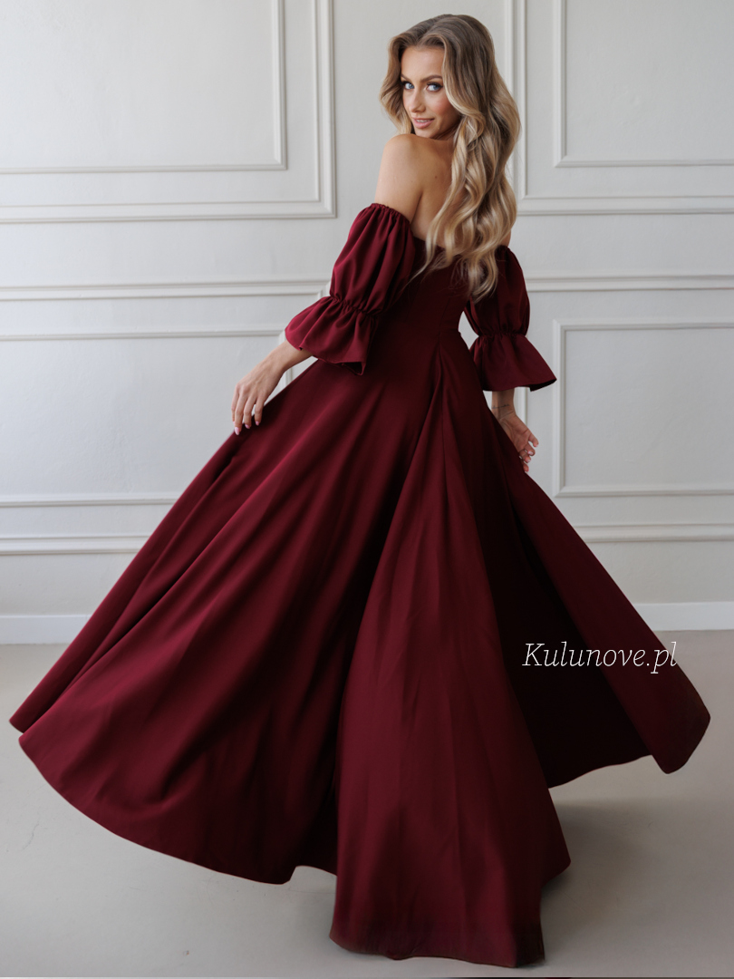Seniorita maroon - long corseted flared gown with falling sleeves - Kulunove image 1
