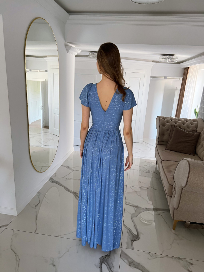 Andromeda - shiny blue maxi dress with short sleeves - Kulunove image 2