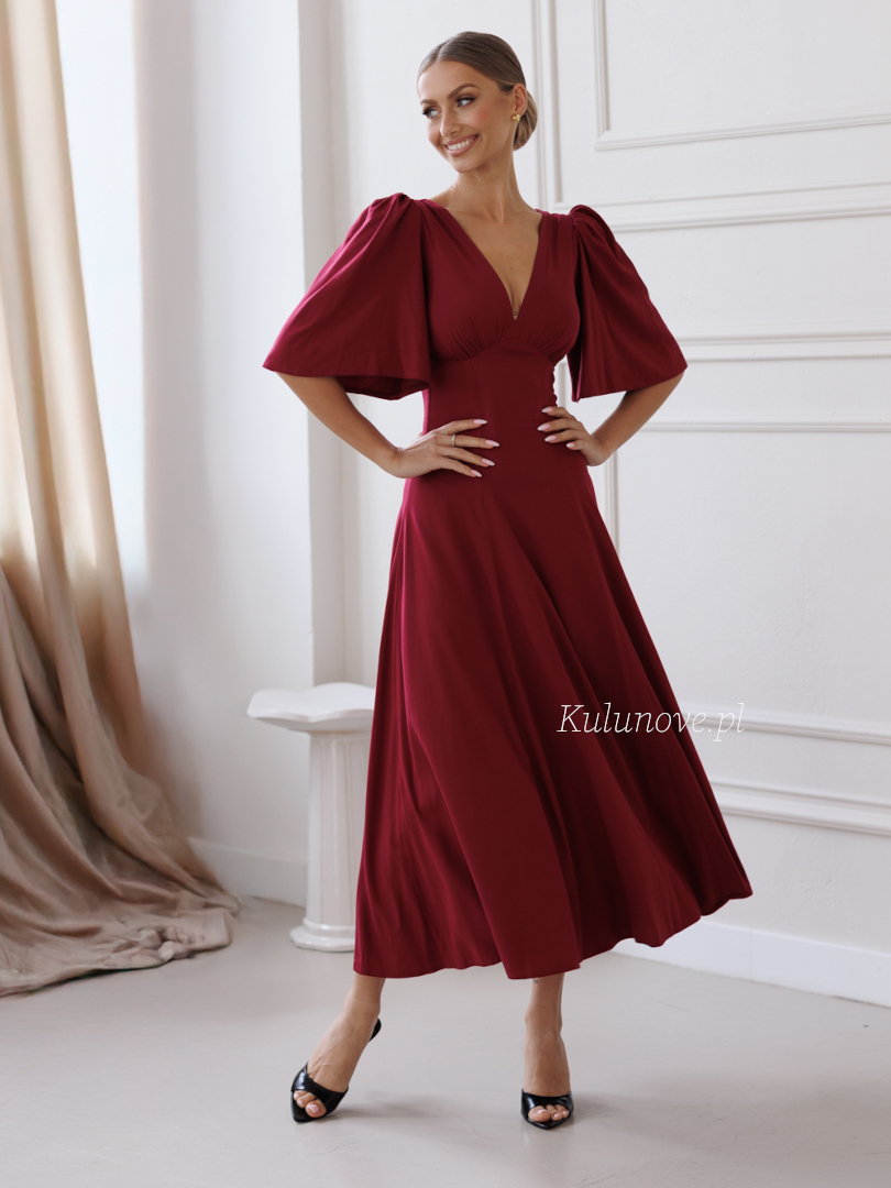 Sydney - viscose midi dress in burgundy shade - Kulunove image 1
