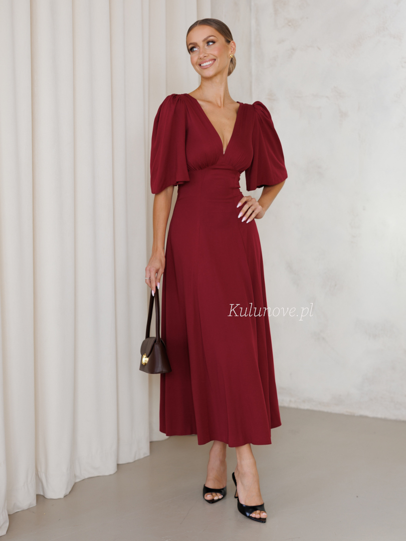 Sydney - viscose midi dress in burgundy shade - Kulunove image 2