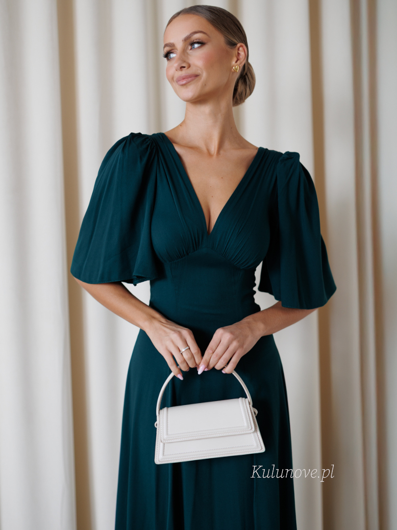 Sydney - viscose midi dress in bottle green - Kulunove image 2
