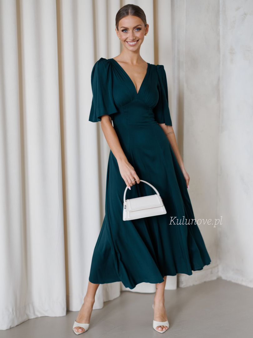 Sydney - viscose midi dress in bottle green - Kulunove image 1