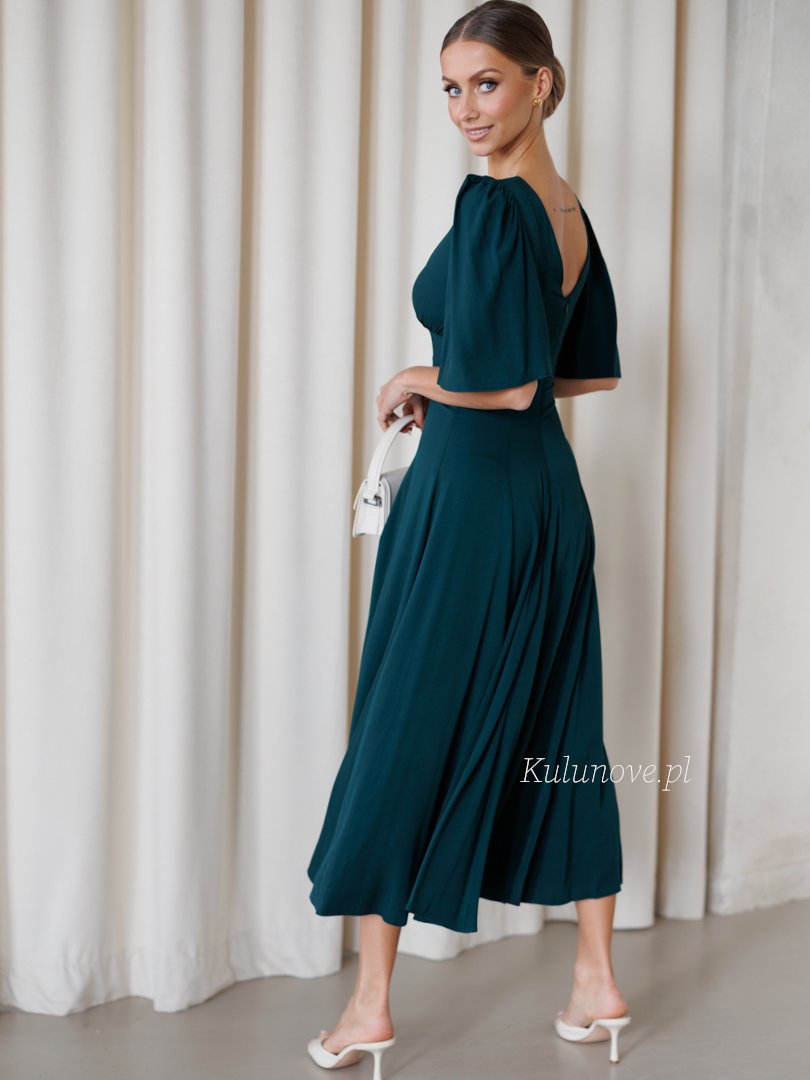 Sydney - viscose midi dress in bottle green - Kulunove image 3