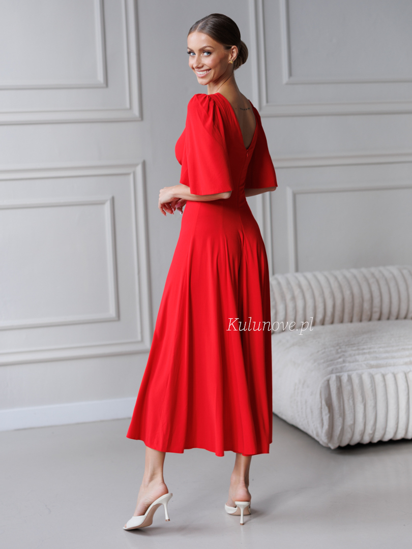 Sydney - red midi dress with V neckline made of viscose - Kulunove image 2