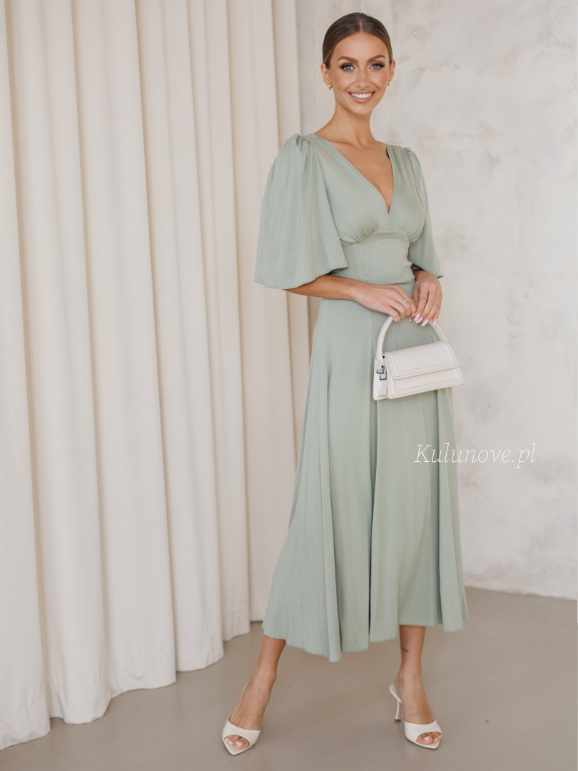 Sydney - sage colored midi dress sewn from viscose - Kulunove image 1