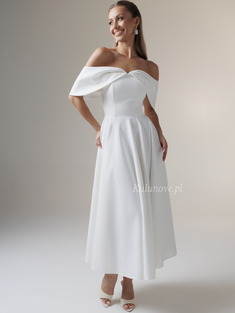 Abby - ecru wedding midi dress with dropped shoulders - Kulunove image 1