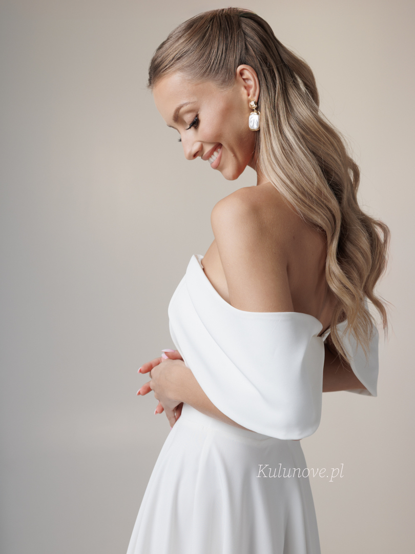 Abby - ecru wedding midi dress with dropped shoulders - Kulunove image 4