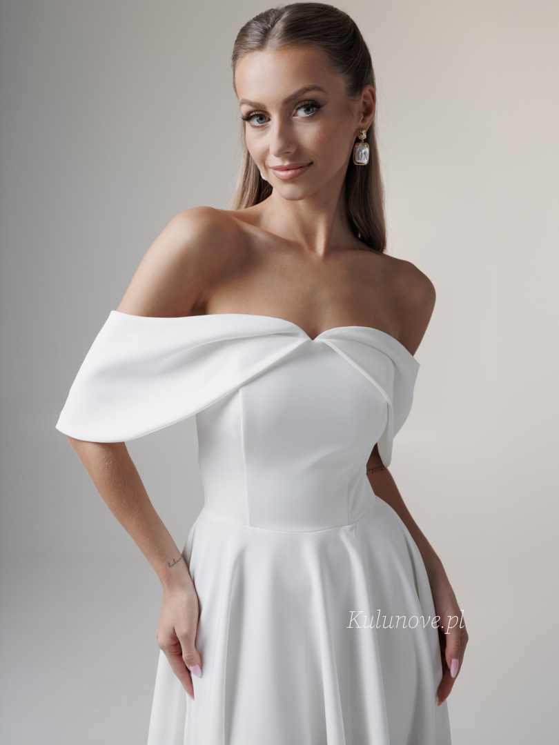 Abby - ecru wedding midi dress with dropped shoulders - Kulunove image 3